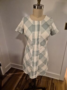 Mint Green and White Gingham Shift Dress